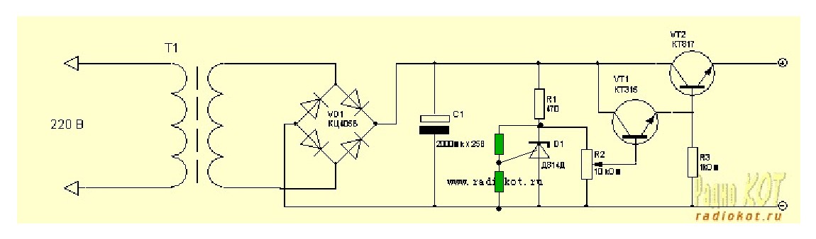 Тиристор постоянного тока. Регулируемый блок питания на транзисторах п214. Регулируемый блок питания на транзисторе кт 805. Блок питания на кт837 схема. Схема блока питания на 12 вольт на транзисторах.