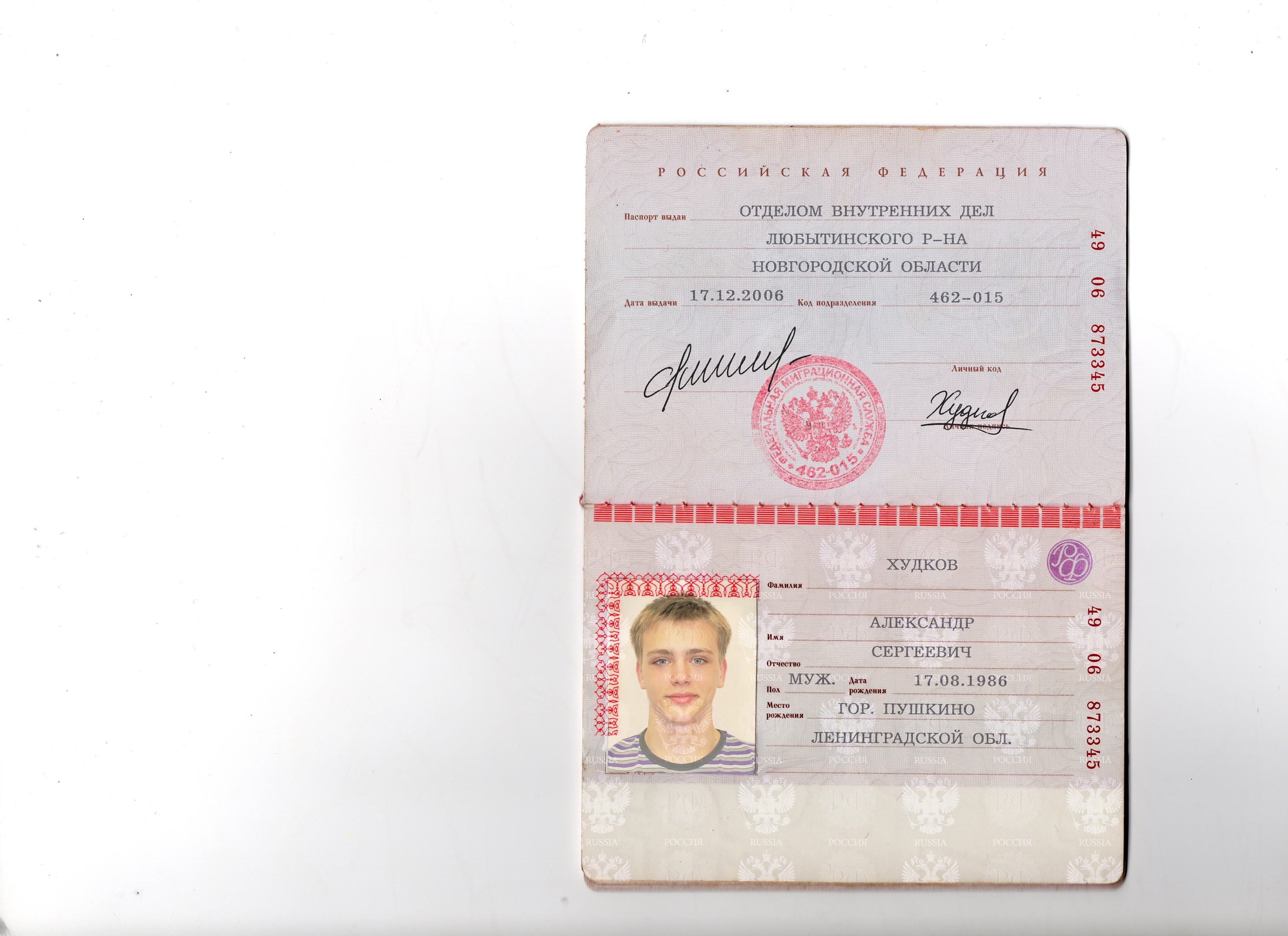 Паспорт РФ Денис Александрович 2001