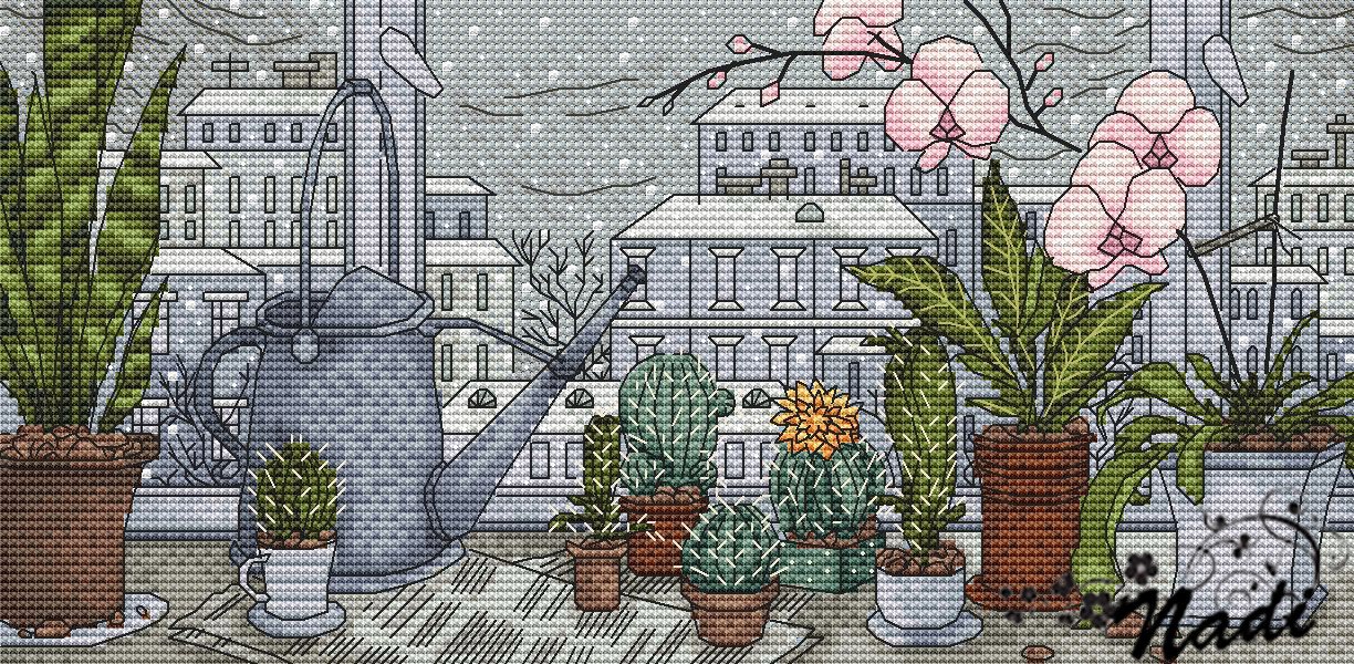 Окно схема вышивки. Надежда Казарина вышивка. Подоконник вышивка крестом. Вышивка крестом вид из окна схемы. Схема вышивки крестиком за окном.