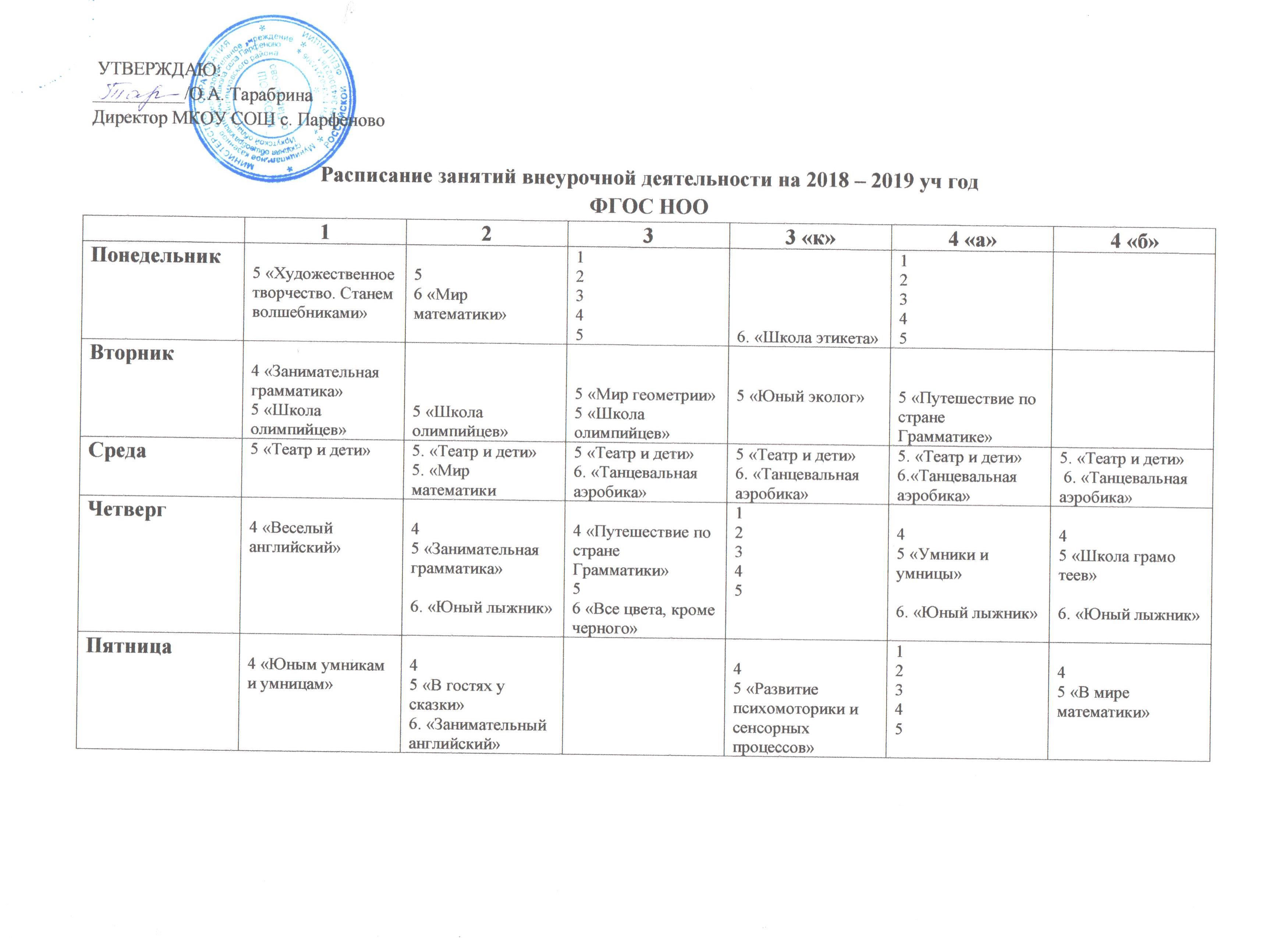 Форма расписания курсов