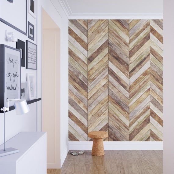 Chevron - Harringbone - Wood - Removable Wallpaper - Wood Wallpaper - Peel and Stick - Fabric Wallpa.jpg
